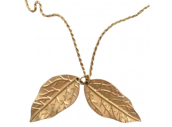 Dual Leaf Gold Colored Necklace