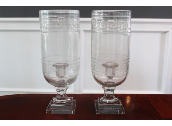 Pair Of Gorgeous Glass Hurricane Candle Holders