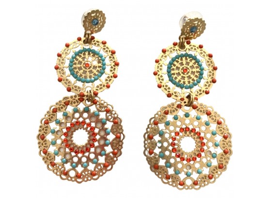 Pair Of Round Colorful Dangle Earrings