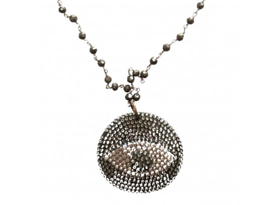 Roni Blanshay Pyrite Bead And Crystal Evil Eye Pendant Necklace
