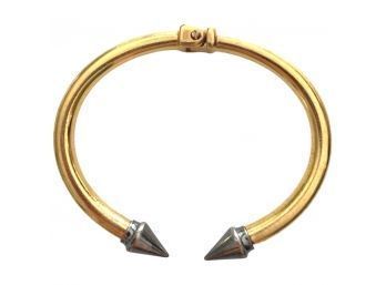 Golden Colored Silver Spike Cuff Bracelet Made In Italy
