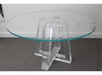 Lucite Cross Etched Base Modern Side Table