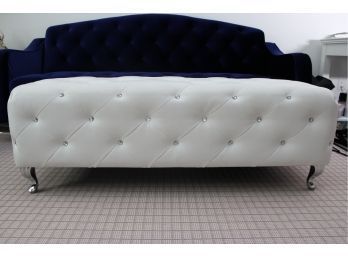 White Leather Tufted Ottoman Bench