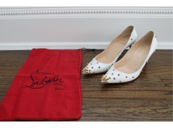 Christian Louboutin Aimantaclou 85 White Leather Pigalle Heel Pumps Size 39