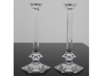 Pair Of Val St. Lambert Crystal Candle Holders