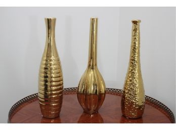 Litton Lane Glam Gold Colored Stoneware Vase Trio