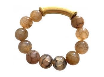 Agate Beaded Bracelet With Gold Colored Bar