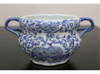 Blue And White Porcelain Pot With Two Handles