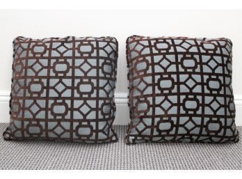 Pair Of Blue & Brown Geometric Throw Pillows