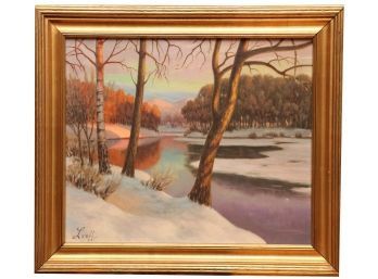 River With Snow Framed Oil Painting