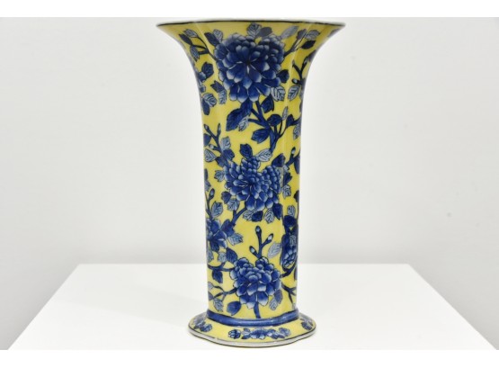 Blue And Yellow Chinese Porcelain Chinoisserie Vase