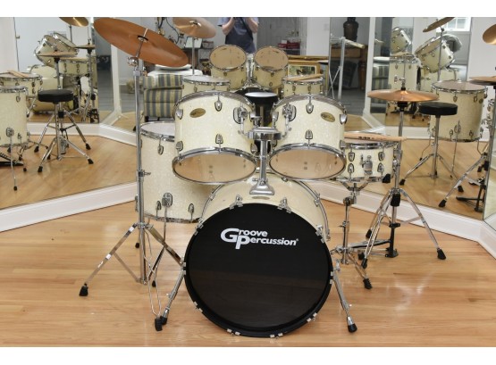 7 Piece Groove Percussion Drum Set With Stool And Sticks