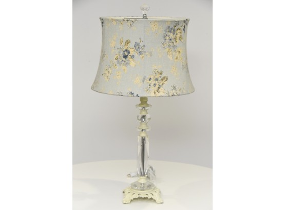 Traditional Clear Stem Table Lamp With Floral Shade