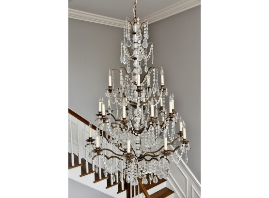 3 Tier 25 Light Brass And Glass Crystal Chandelier