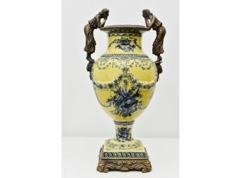 Castillian Porcelain And Brass Yellow And Blue Urn