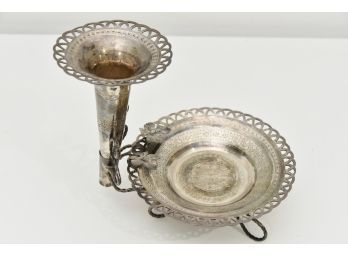 Antique Silver Plate Bud Vase Dish Combo