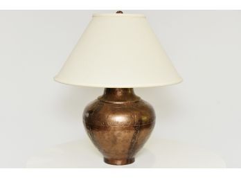 Copper Table Lamp With Linen Shade