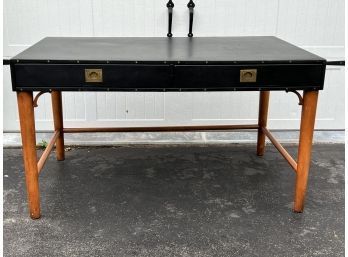 Mid Century Black Leather Top Desk