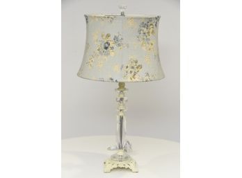 Traditional Clear Stem Table Lamp With Floral Shade