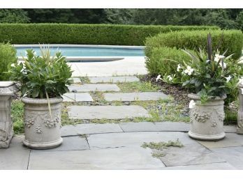 Pair Of Cylindrical Cast Stone Planters