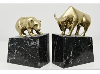 Pair Of Marble Bookends Bull And Bear