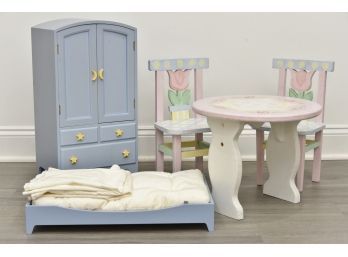 Hand Painted Small Table And Chairs With Doll Bed And Dresser