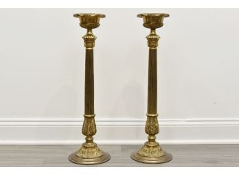 Pair Of 25 Inch Tall Brass Candlesticks