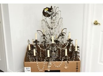 15 Light Brass And Glass Crystal Chandelier