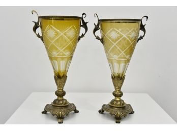 Brass And Amber Glass Urns From Domain