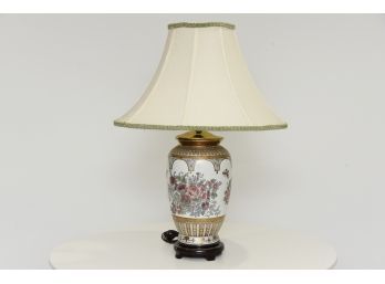Asian Porcelain Table Lamp With Shade