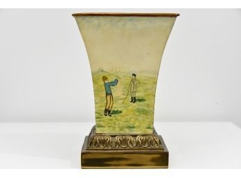 Fun Hand Painted Golfer Motif Vase