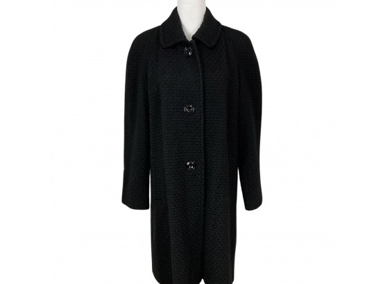 Portrait Black Wool Blend Weave Look Coat Size Large