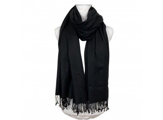 MDC New York 100 Percent Cashmere Black Scarf With Fringes New With Tags