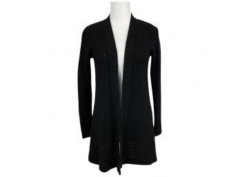 Max Studio 100 Percent 2 Ply Cashmere Black Knit Open Cardigan Sweater Size M