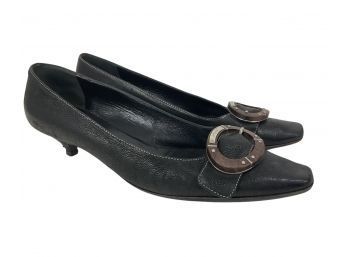 Prada Black Leather Low Pump With Buckle Size 40.5
