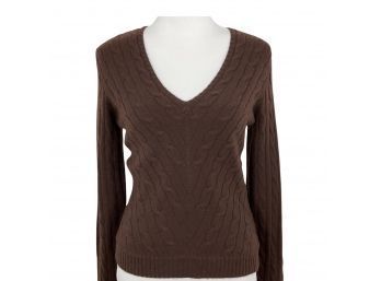 Ralph Lauren Brown Cable Knit 100 Percent Cashmere Sweater Size L
