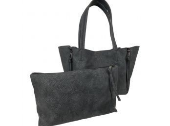 Gunmetal Tote Faux Pebble Leather Tote Bag With Accessories Bag Like New