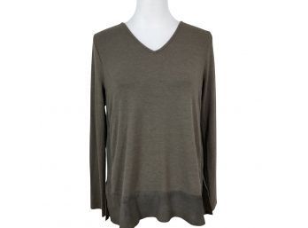 Ecru Brown Knit Top With Suede Size M
