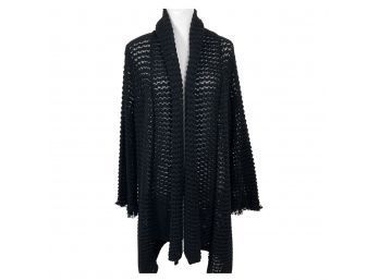 Gorgeous Ball Of Cotton Merino Wool Long Black Cardigan Sweater Size M