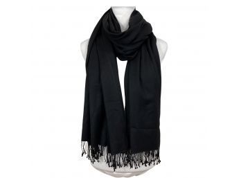 MDC New York 100 Percent Cashmere Black Scarf With Fringes New With Tags