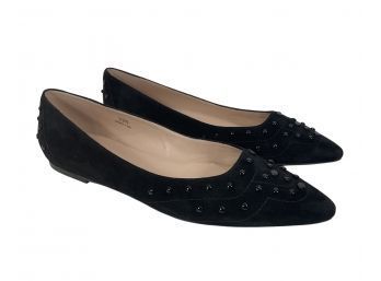 Tods Black Suede Flats With Embellishments Size 39.5