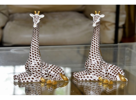 Porcelain Giraffe Pair In The Style Of Herend