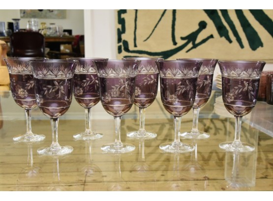 Purple Cut To Clear Glasses Set Of 8