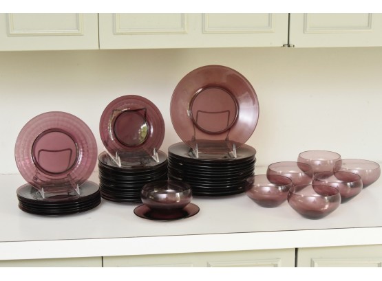 Purple Glass Dish Set - 41 Pieces
