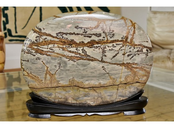 Large 17' Scenic Chinese Painting Stone - Natural Dendritic Siltstone Polished Oval Double Sided Display