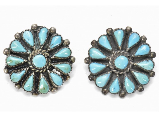 Vintage Navajo Teardrop Turquoise Cluster Earrings