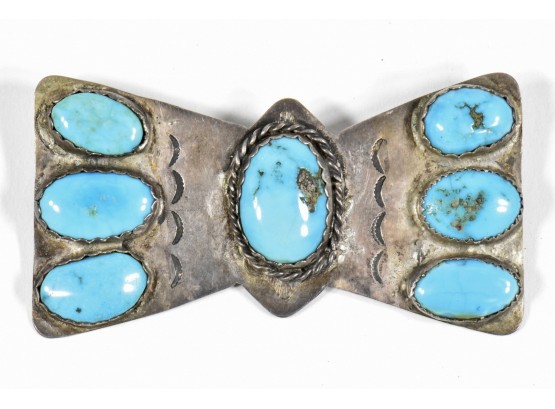 Vintage Southwestern Turquoise Silver Pin
