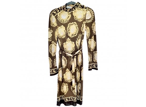 Stunning Hermes Silk Jersey Long Sleeve Brown Dress - Size 44