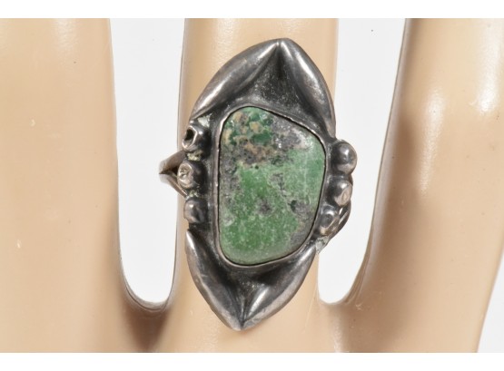 Unique Green Turqoise And Sterling Silver Ring