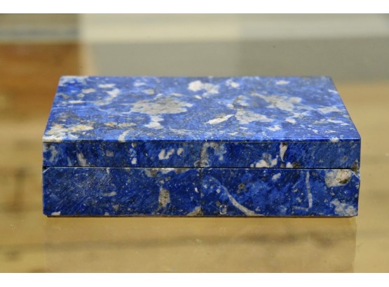 Vintage Semi-Precious Lapis Lazuli Covered Box With Quartz Bottom